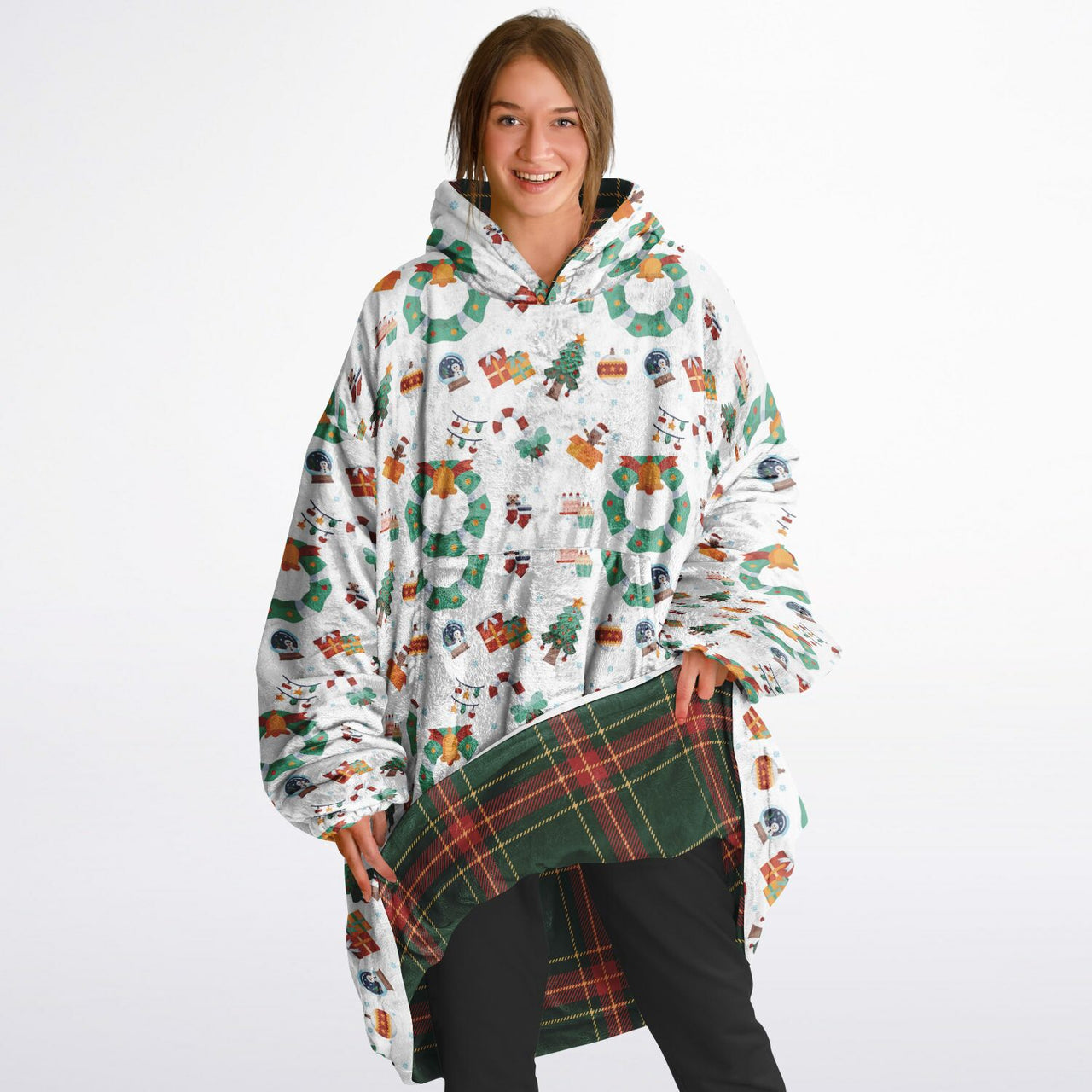 Christmas Pattern Winter Christmas and Checkered 1 Oversized Reversible Hoodie