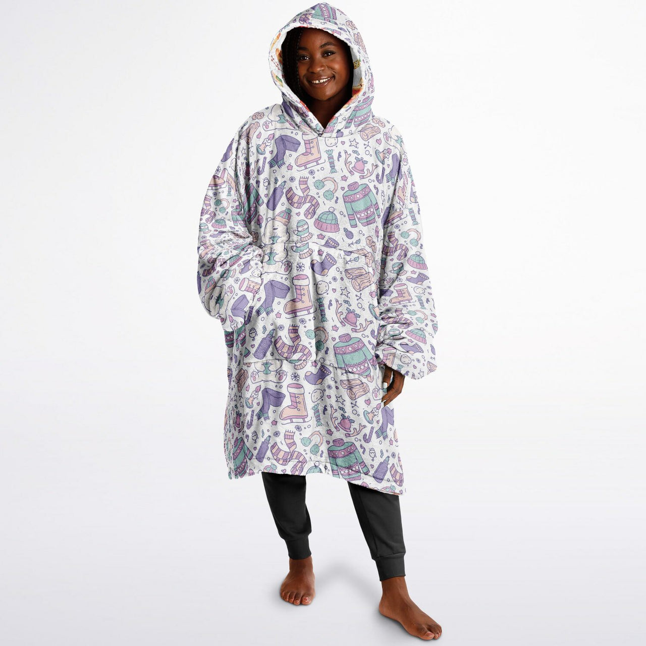 Christmas Pattern Red Christmas and Winter Bear Oversized Reversible Hoodie