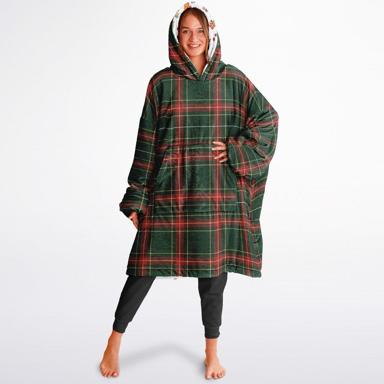 Christmas Pattern Winter Christmas and Checkered 1 Oversized Reversible Hoodie
