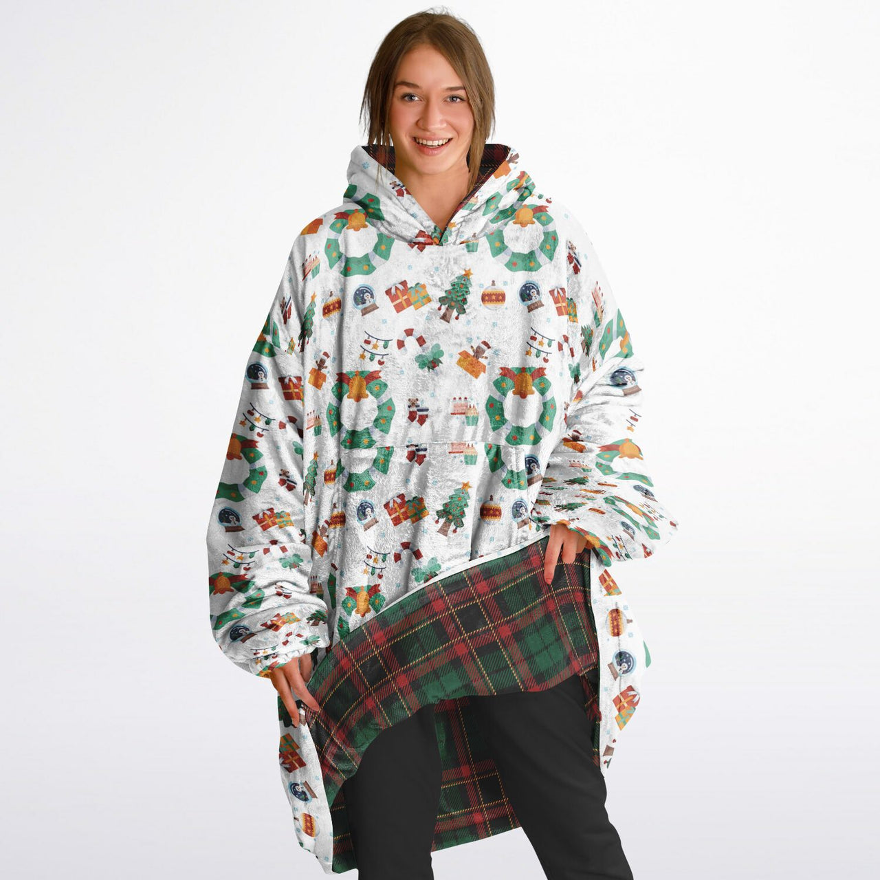 Christmas Pattern Winter Christmas and Checkered 2 Oversized Reversible Hoodie