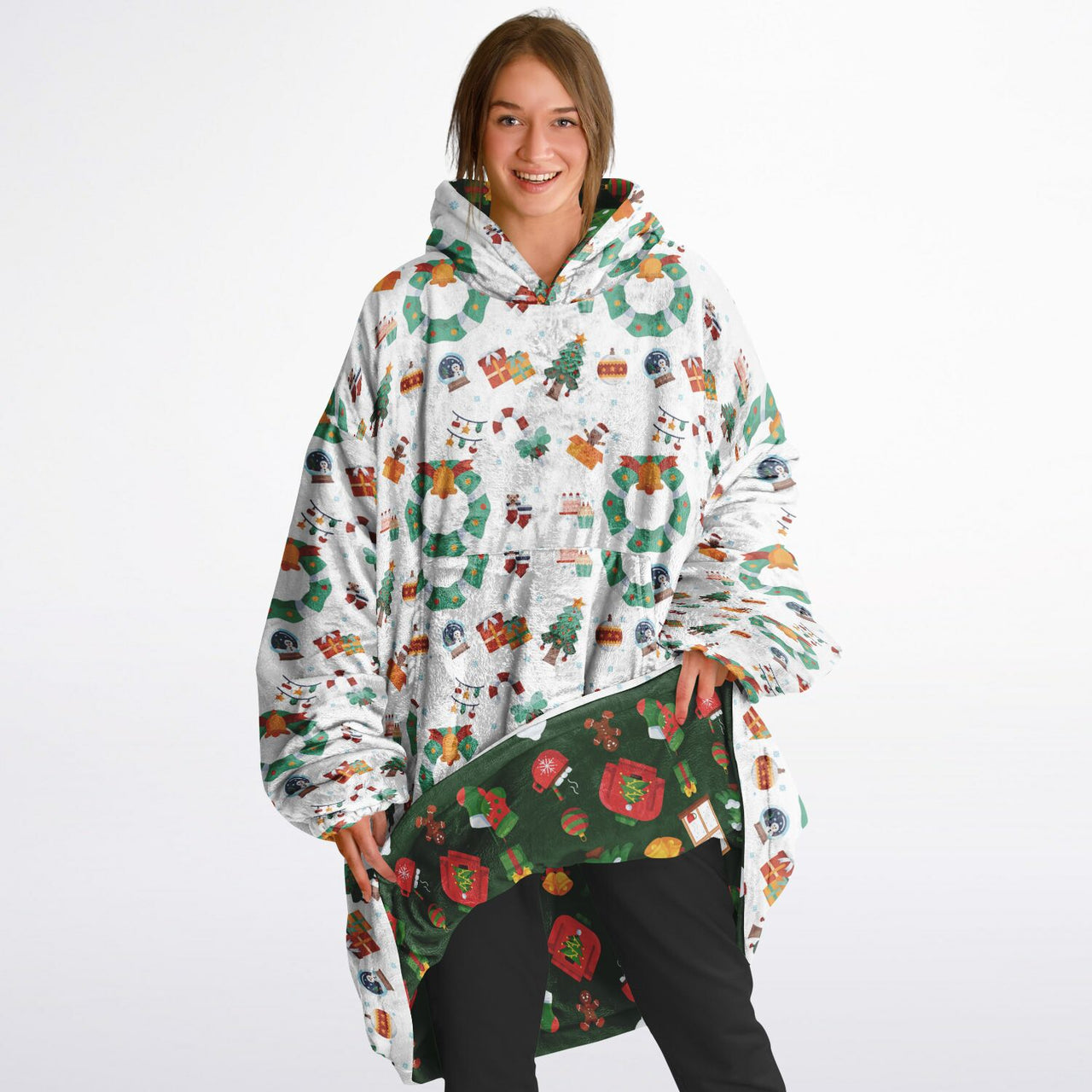 Winter and Green Christmas Pattern Oversized Reversible Hoodie