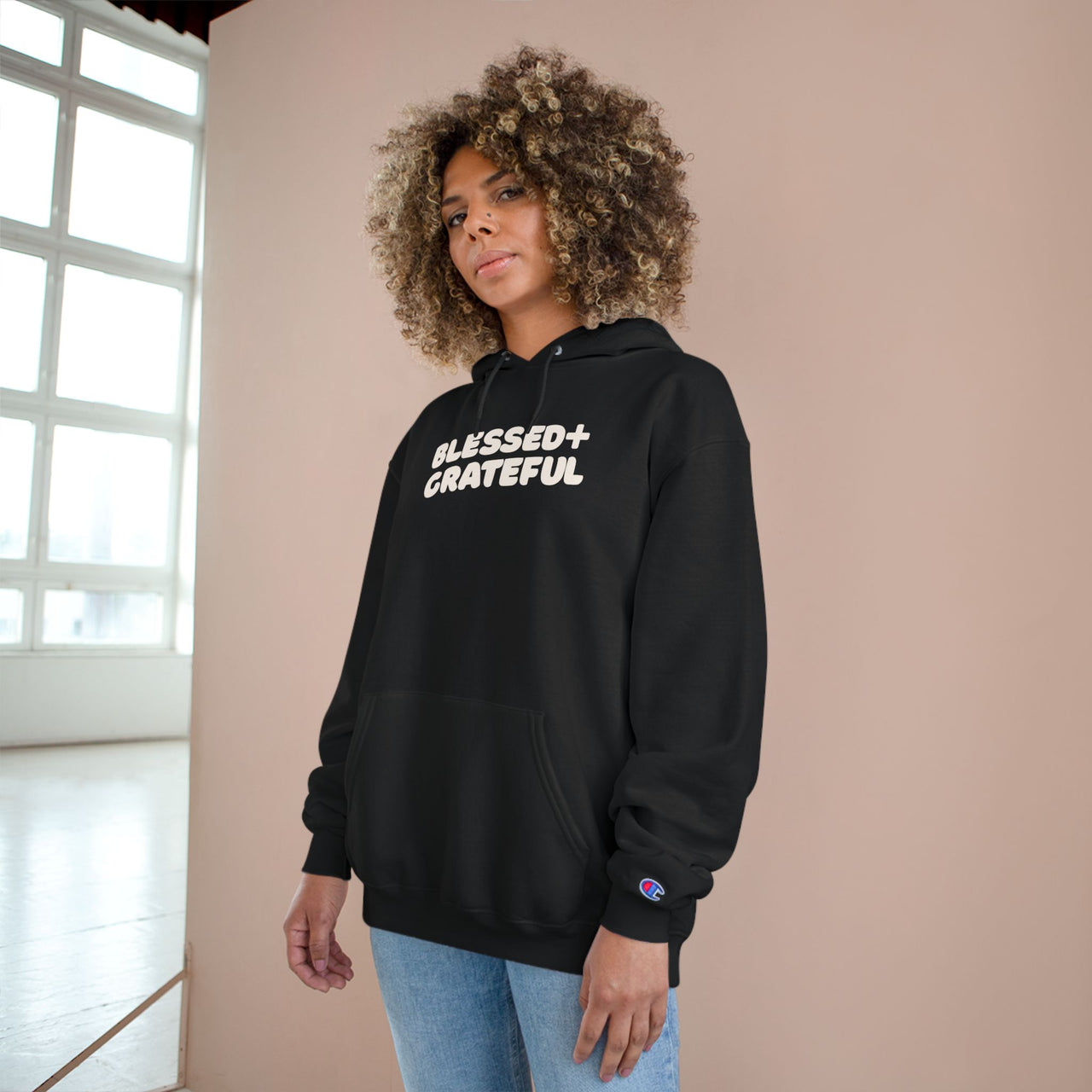 Blessed + Grateful Champion Hoodie — Minimalist Faith Pullover