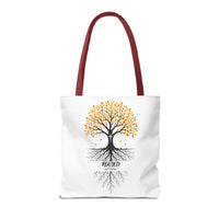 Thumbnail for Rooted Tree of Life Autumn Tote Bag — 'ROOTED IN HIM' Canvas Tote