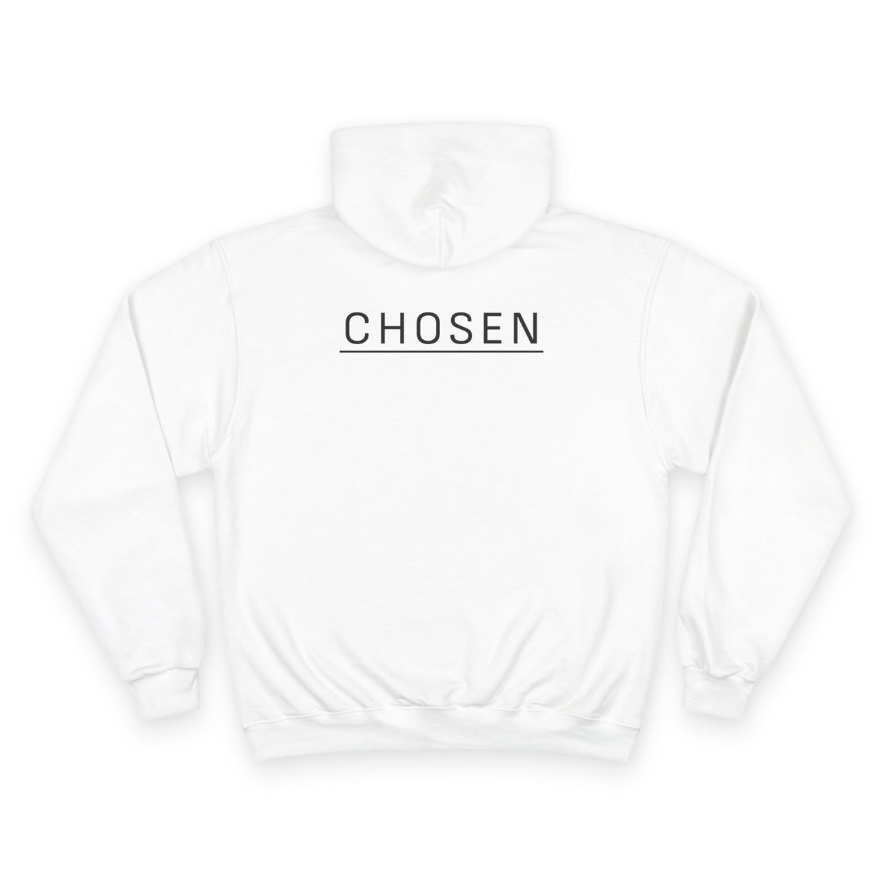 Chosen White Hoodie — Minimal Pullover with 'CHOSEN' Chest & Back Print