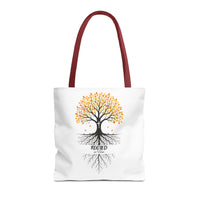 Thumbnail for Rooted Tree of Life Autumn Tote Bag — 'ROOTED IN HIM' Canvas Tote