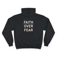 Thumbnail for Faith Over Fear Hoodie — Champion White Pullover with Minimalist Back Text