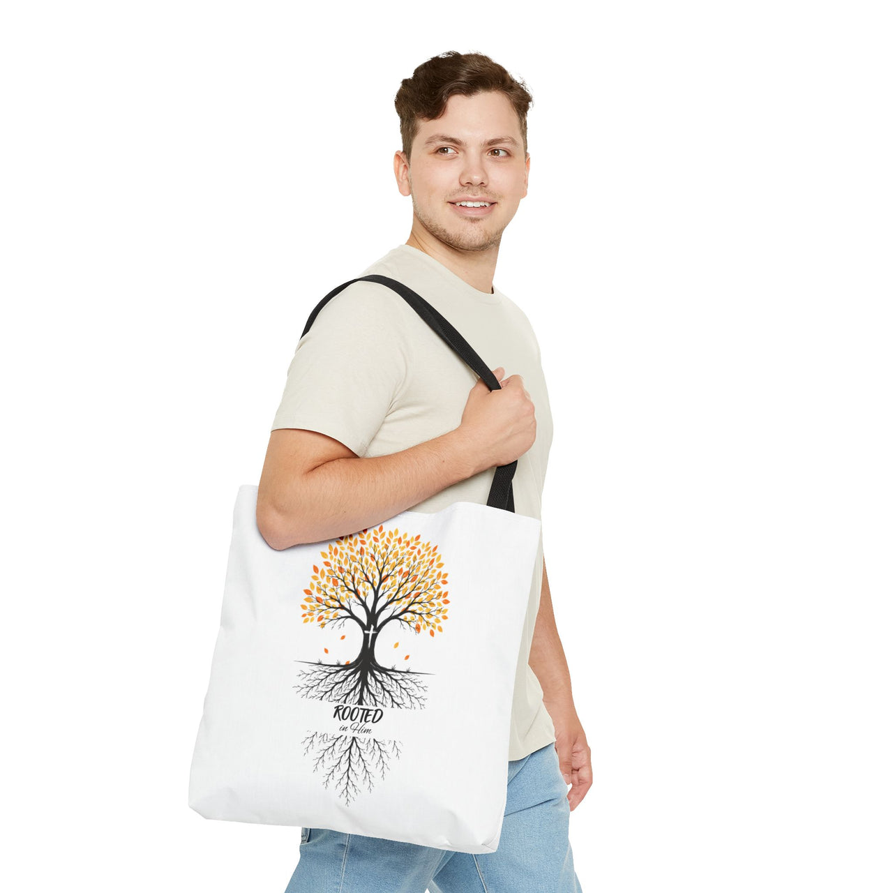 Rooted Tree of Life Autumn Tote Bag — 'ROOTED IN HIM' Canvas Tote