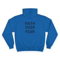 Thumbnail for Faith Over Fear Hoodie — Champion White Pullover with Minimalist Back Text