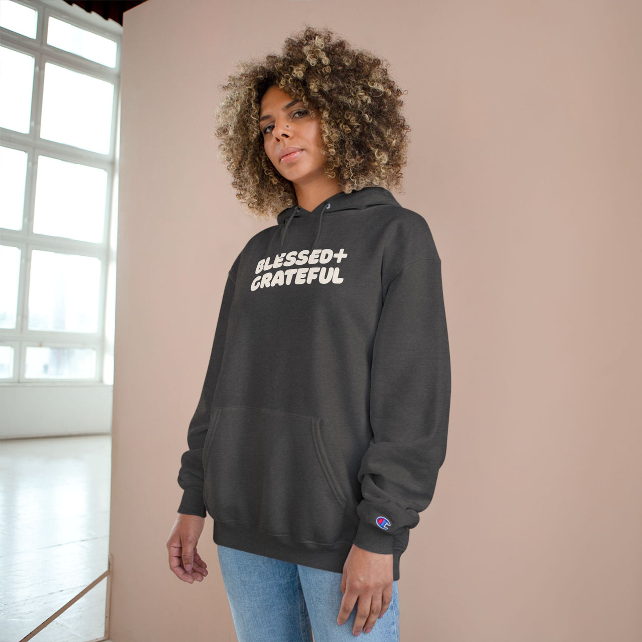 Blessed + Grateful Champion Hoodie — Minimalist Faith Pullover