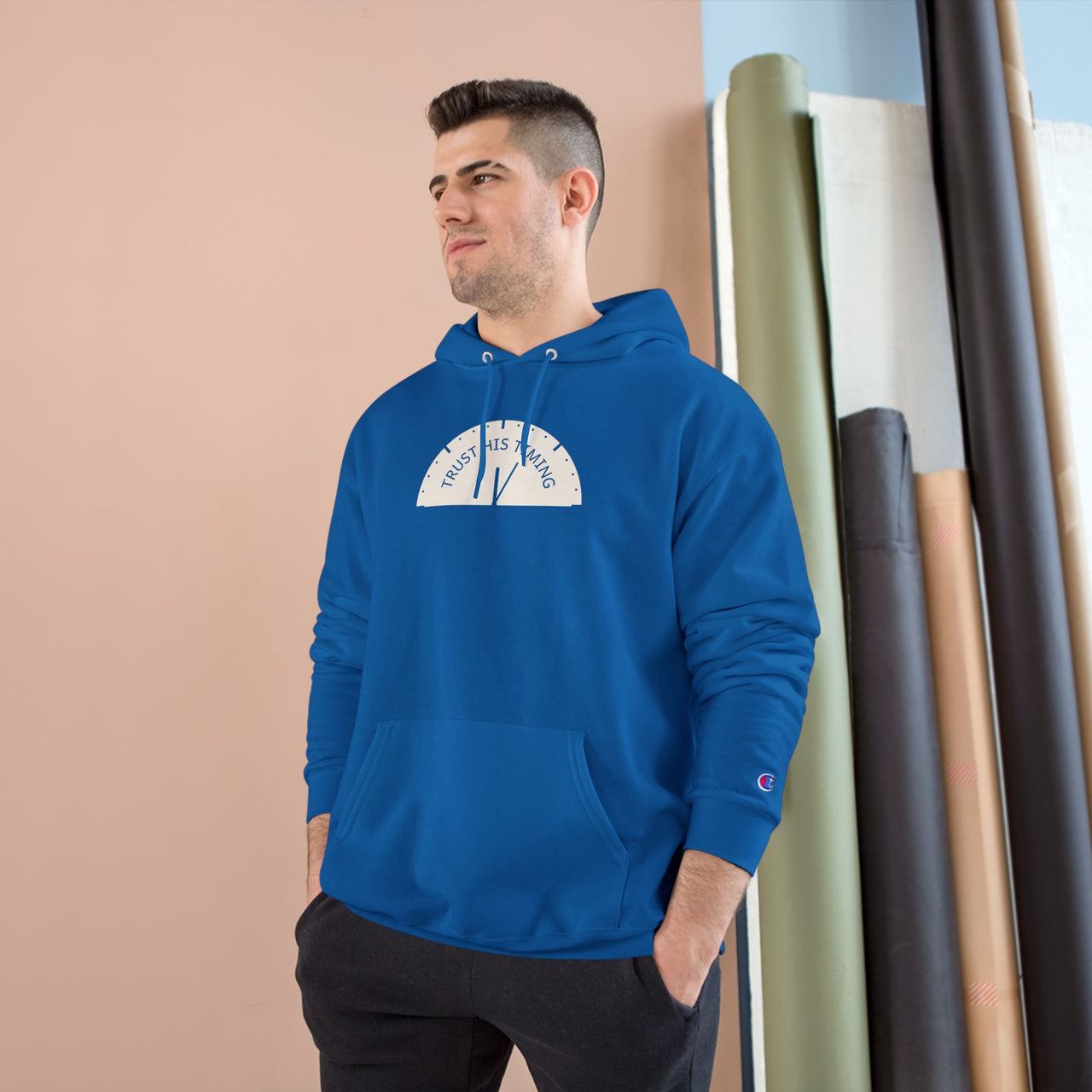 Trust the Timing Hoodie — Minimal White Champion Pullover