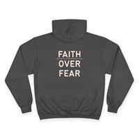 Thumbnail for Faith Over Fear Hoodie — Champion White Pullover with Minimalist Back Text