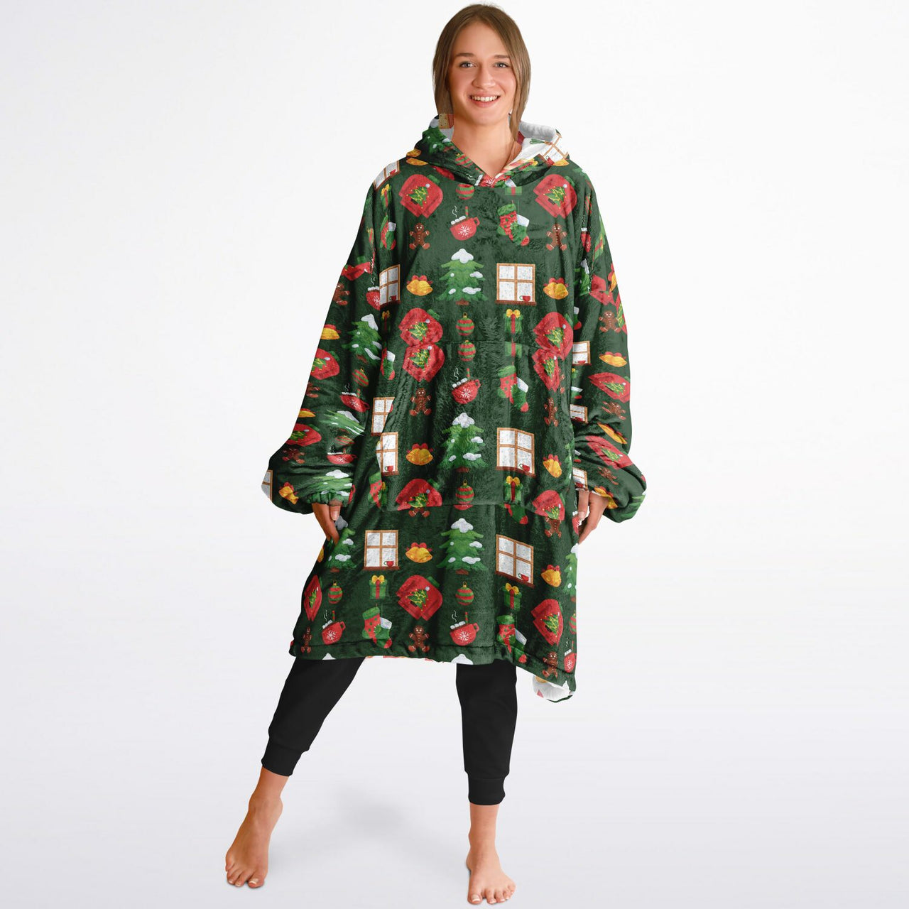 Green Christmas and Red Christmas Pattern Oversized Reversible Hoodie