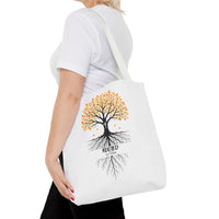 Thumbnail for Rooted Tree of Life Autumn Tote Bag — 'ROOTED IN HIM' Canvas Tote