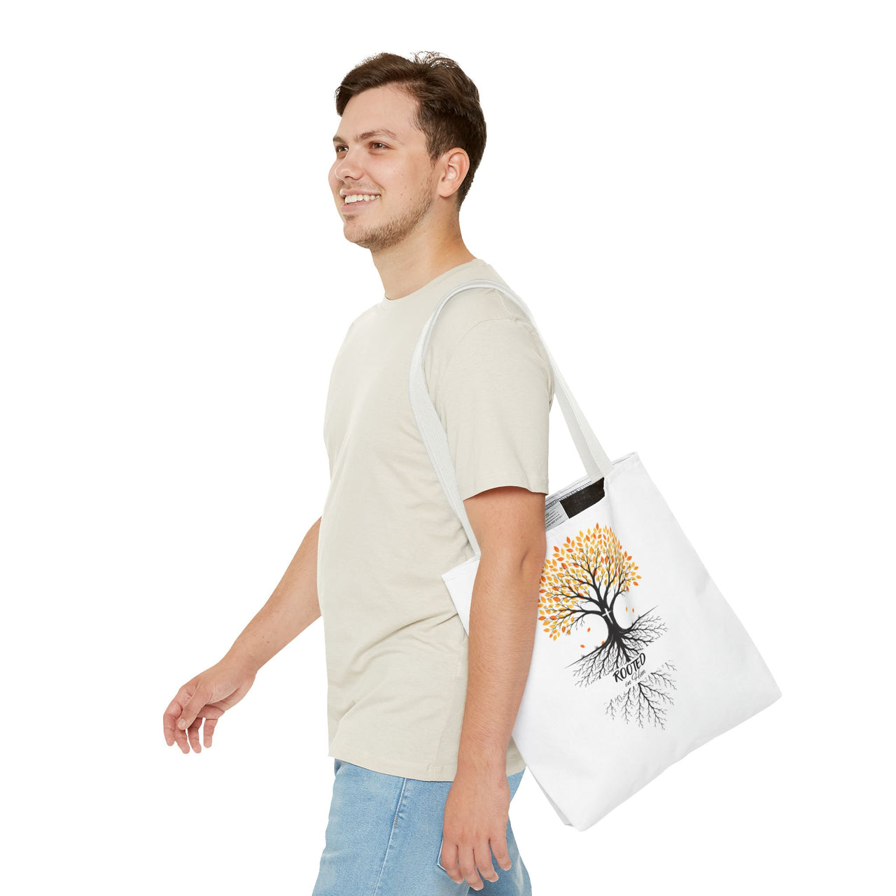 Rooted Tree of Life Autumn Tote Bag — 'ROOTED IN HIM' Canvas Tote