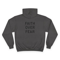 Thumbnail for Faith Over Fear Hoodie — Champion White Pullover with Minimalist Back Text