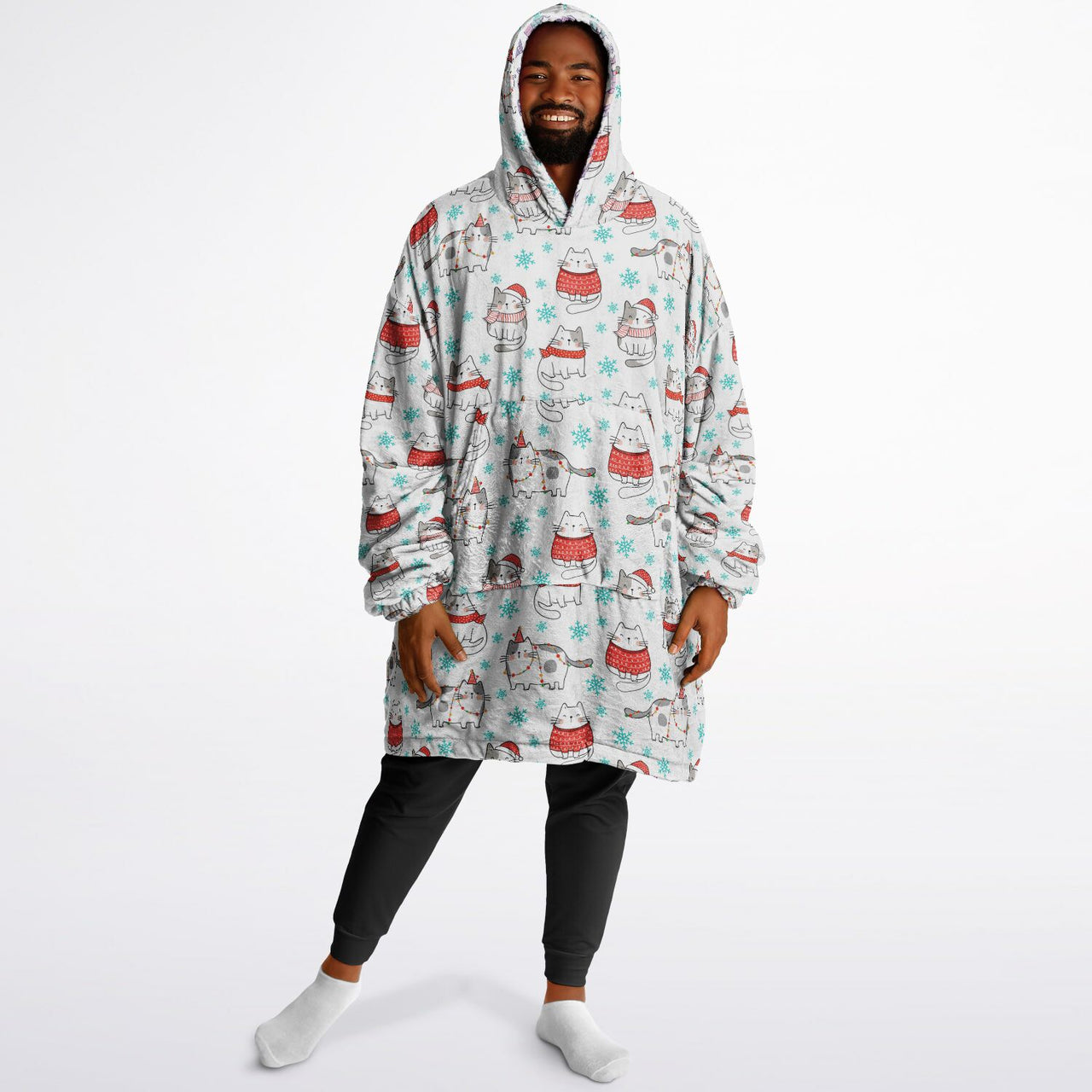 Christmas Pattern Winter Bear and Winter Cat Oversized Reversible Hoodie