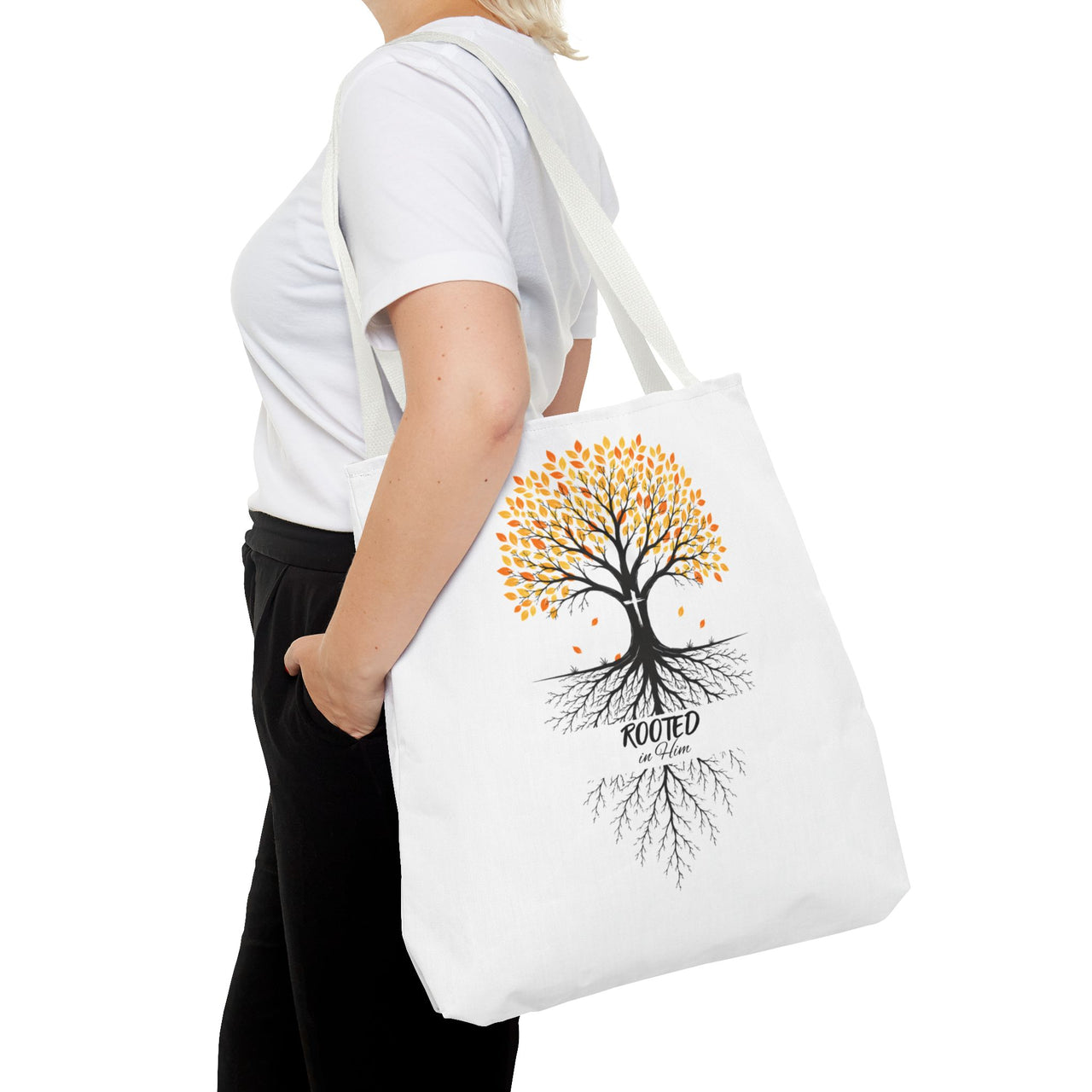 Rooted Tree of Life Autumn Tote Bag — 'ROOTED IN HIM' Canvas Tote