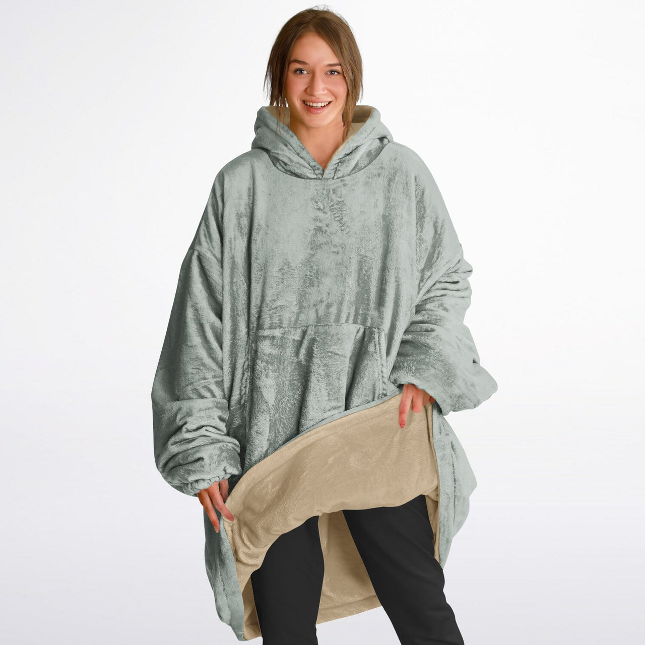 Neutral Sand and Ash Gray Oversized Reversible Hoodie