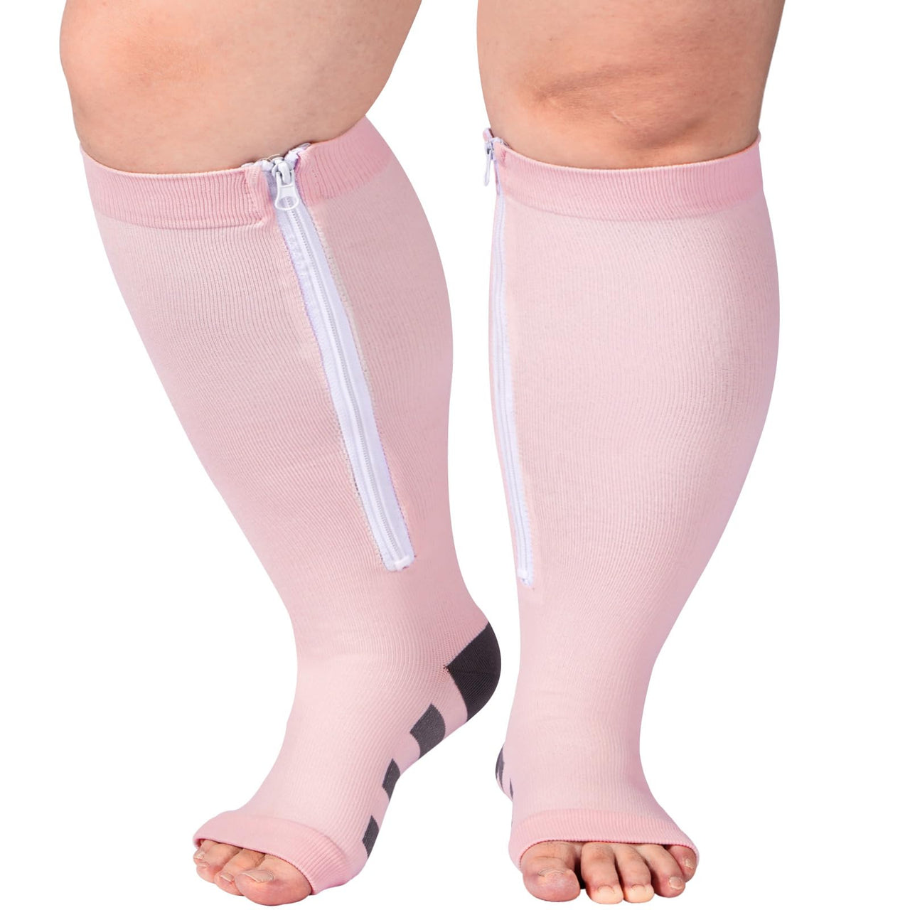 Ancrina Plus Size Zipper Compression Socks Women Toeless Compression Socks for Women Open Toe Wide Calf 15-20mmHg Support Socks