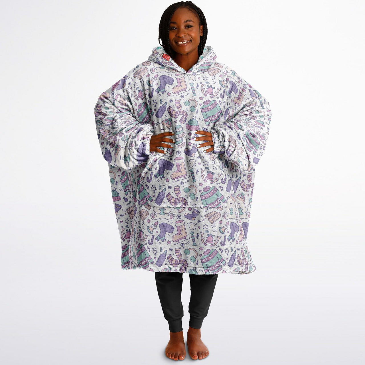 Christmas Pattern Winter Bear and Winter Cat Oversized Reversible Hoodie