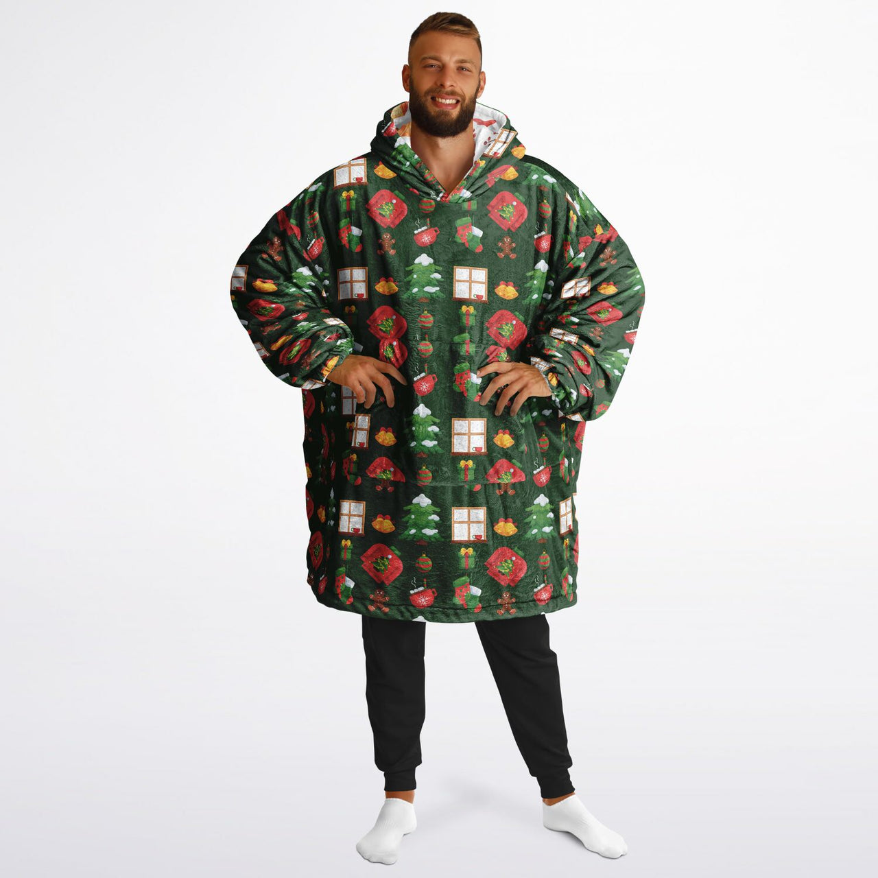 Green Christmas and Red Christmas Pattern Oversized Reversible Hoodie