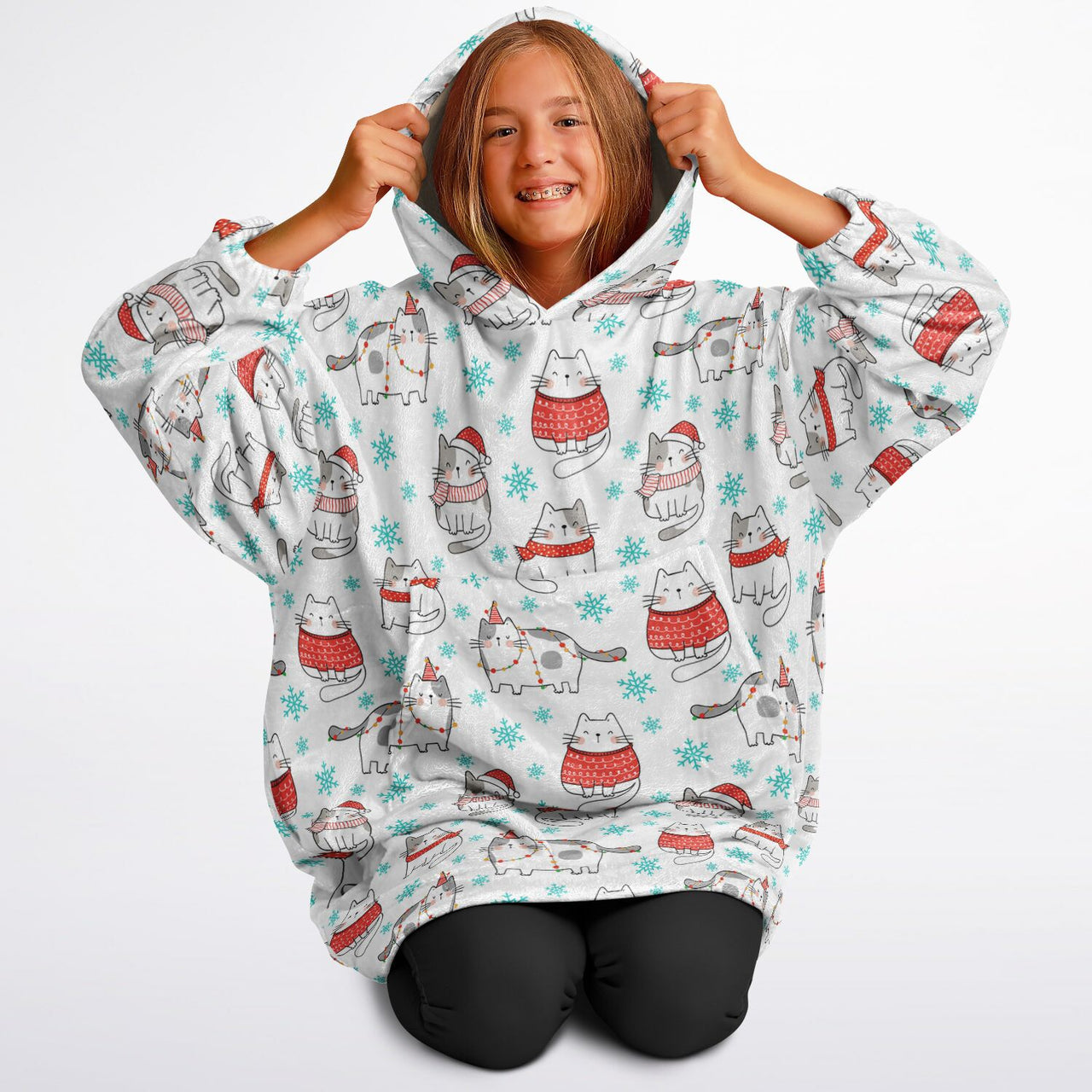 Christmas Pattern Winter Cat Youth Standard Hoodie