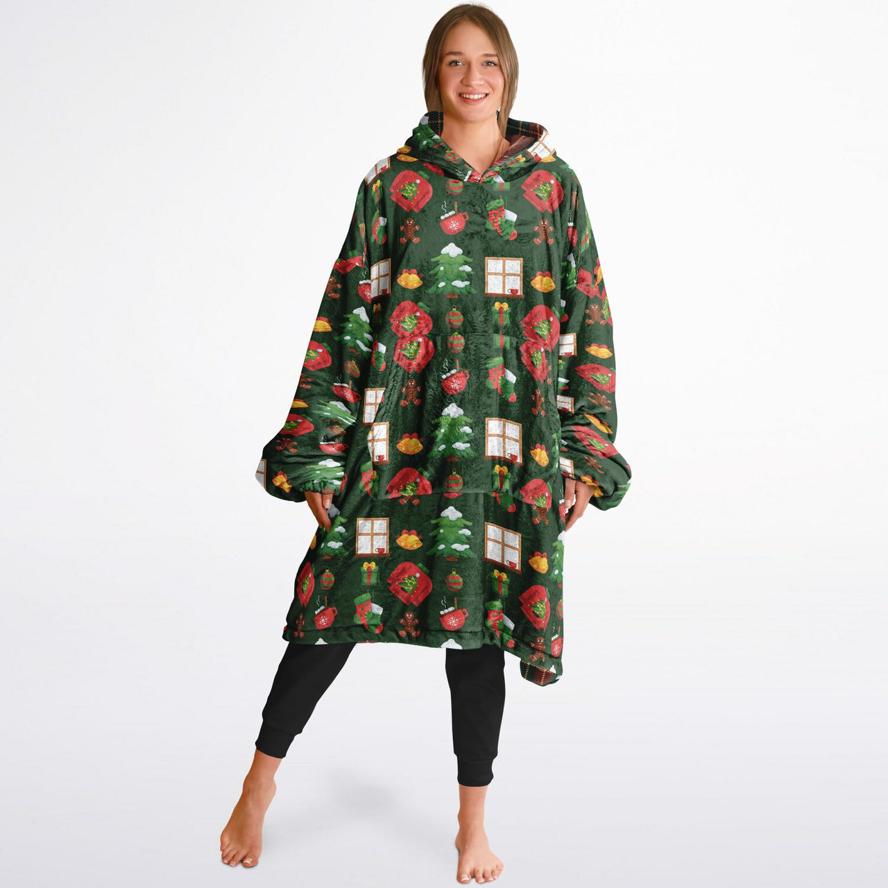 Christmas Pattern Green Christmas and Checkered 1 Oversized Reversible Hoodie