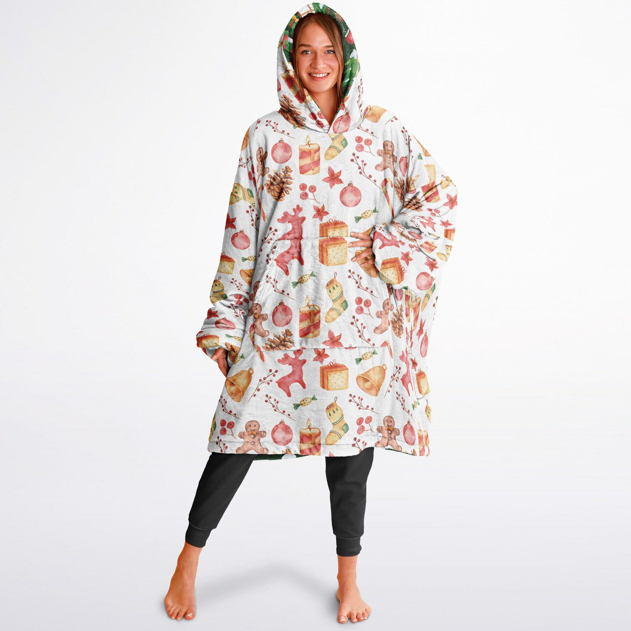 Green Christmas and Red Christmas Pattern Oversized Reversible Hoodie