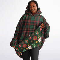 Thumbnail for Christmas Pattern Checkered 2 and Green Christmas Oversized Reversible Hoodie