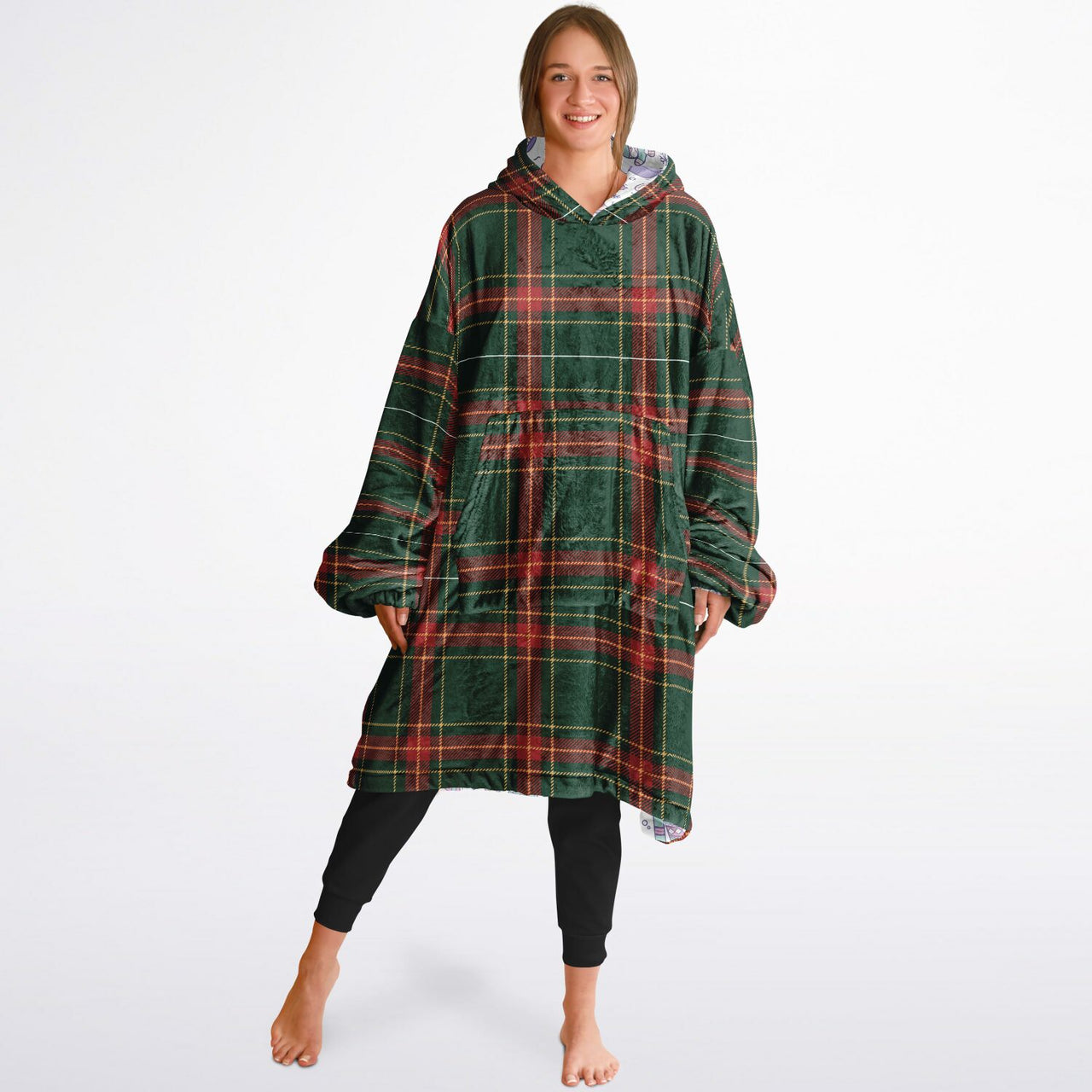 Christmas Pattern Checkered 1 and Winter Bear Oversized Reversible Hoodie