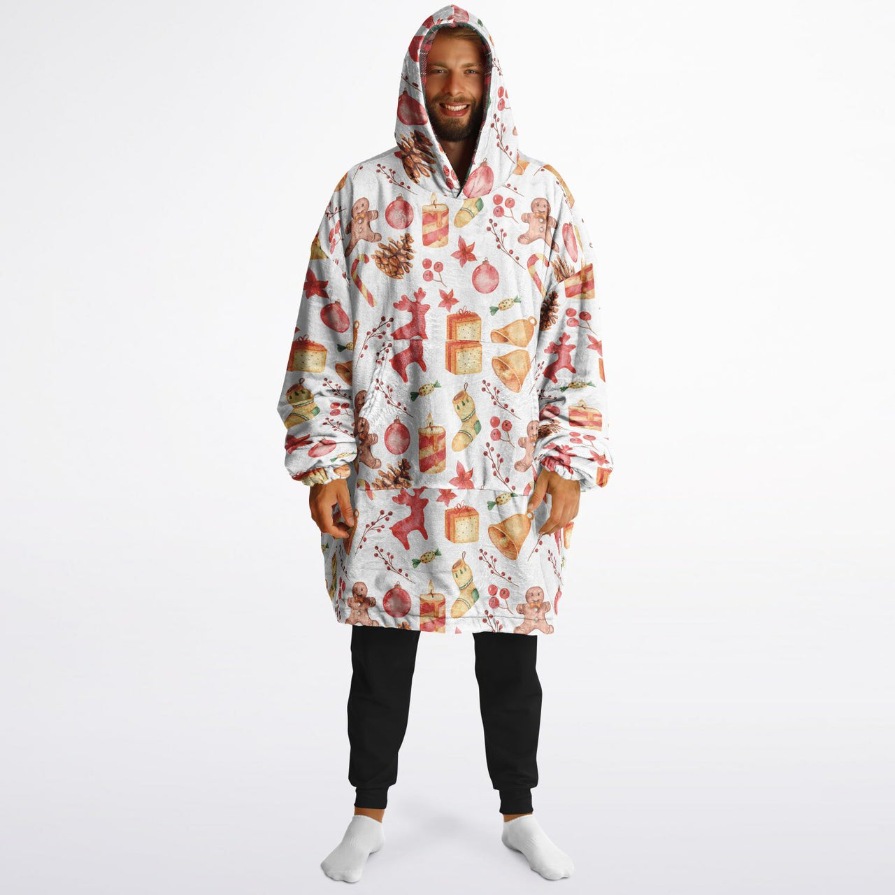 Christmas Pattern Checkered 2 and Red Christmas Oversized Reversible Hoodie