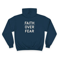 Thumbnail for Faith Over Fear Hoodie — Champion White Pullover with Minimalist Back Text