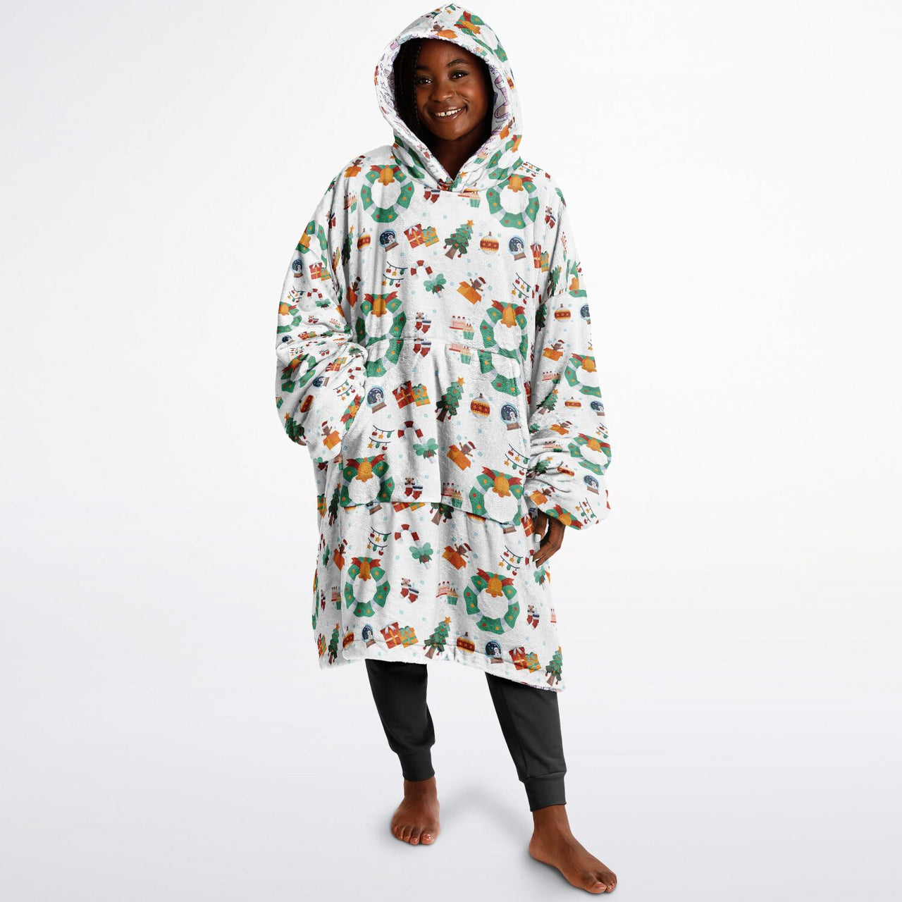Christmas Pattern Winter Bear and Winter_Christmas Oversized Reversible Hoodie