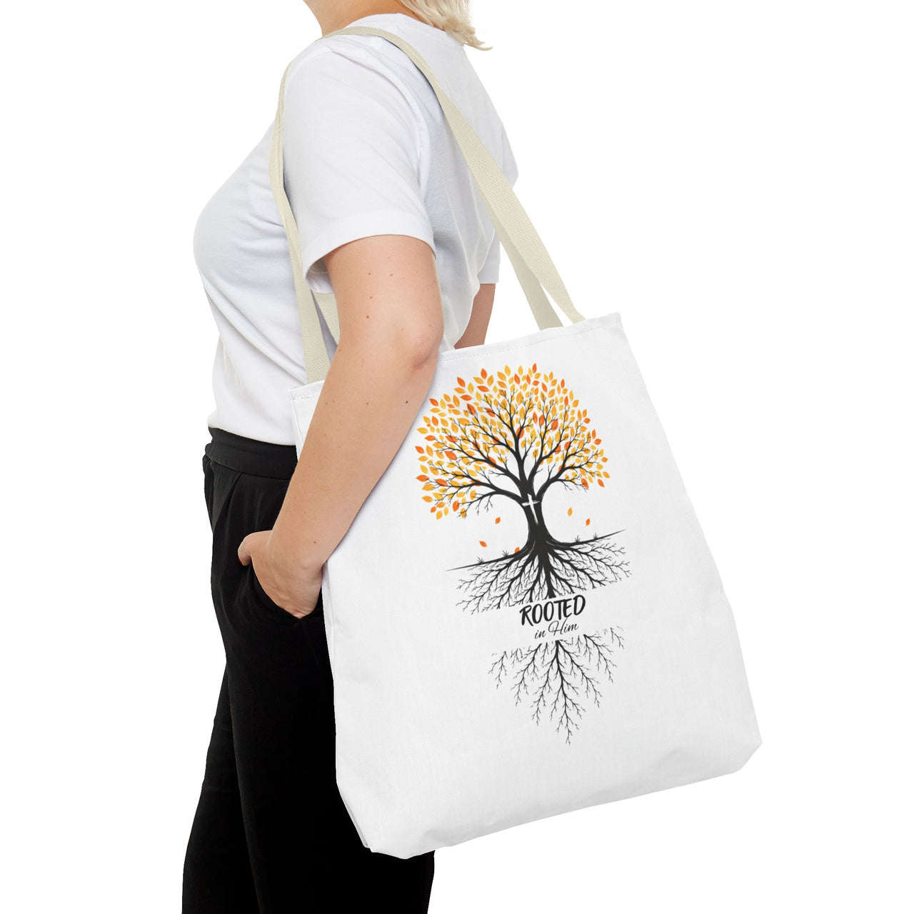 Rooted Tree of Life Autumn Tote Bag — 'ROOTED IN HIM' Canvas Tote