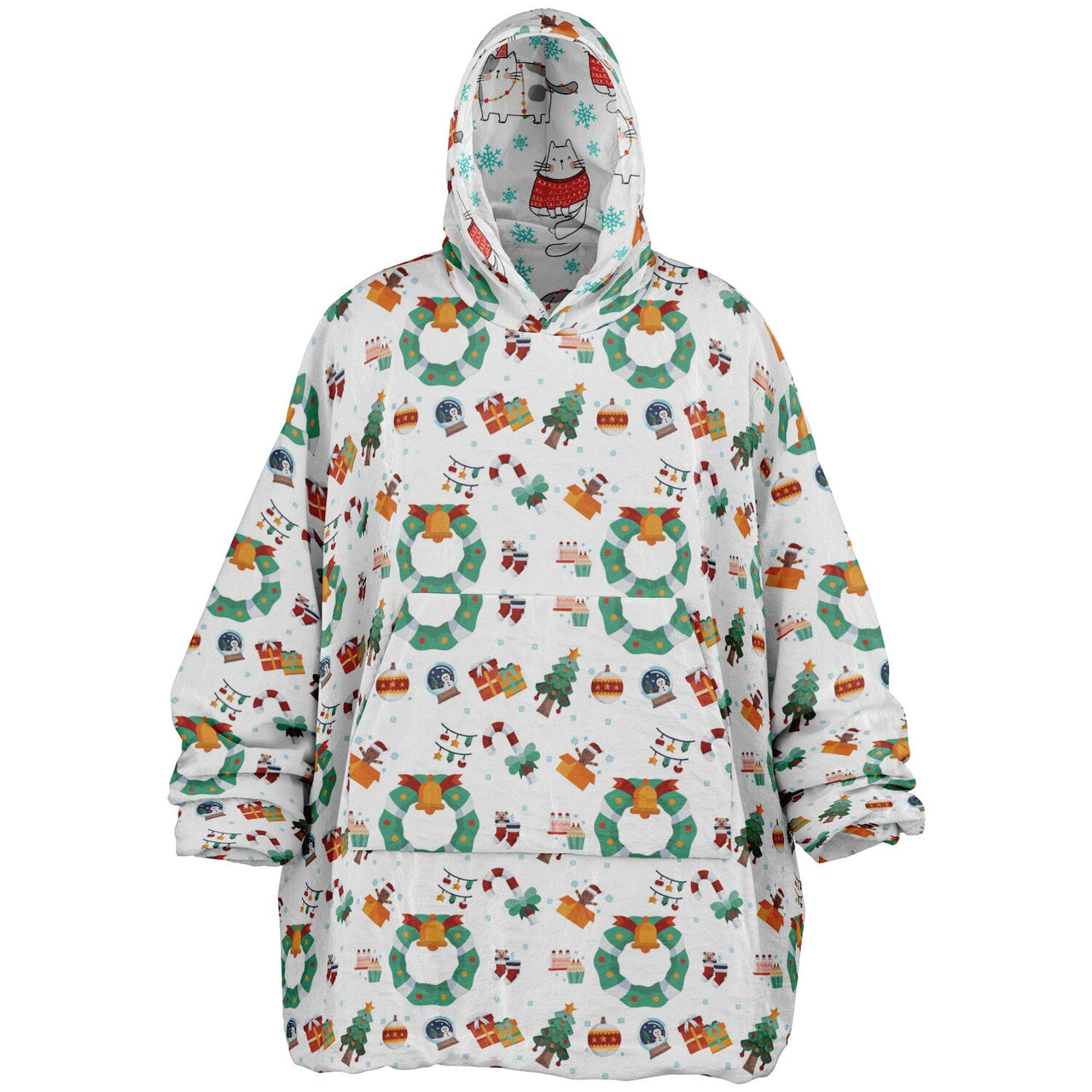 Christmas Pattern Winter Cat and Winter Christmas Oversized Reversible Hoodie