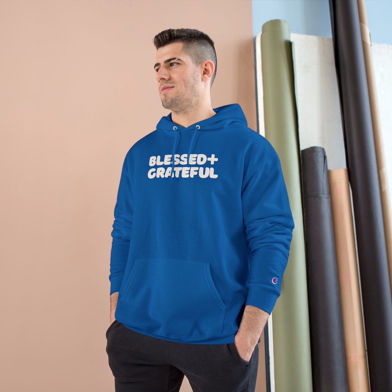Blessed + Grateful Champion Hoodie — Minimalist Faith Pullover