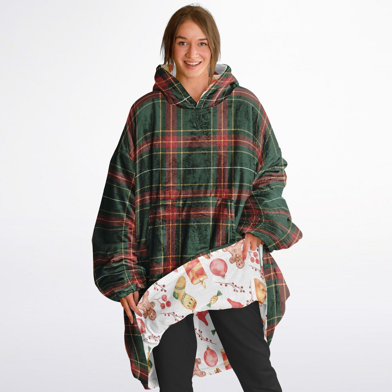 Christmas Pattern Checkered 1 and Red Christmas Oversized Reversible Hoodie