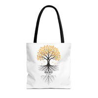 Thumbnail for Rooted Tree of Life Autumn Tote Bag — 'ROOTED IN HIM' Canvas Tote