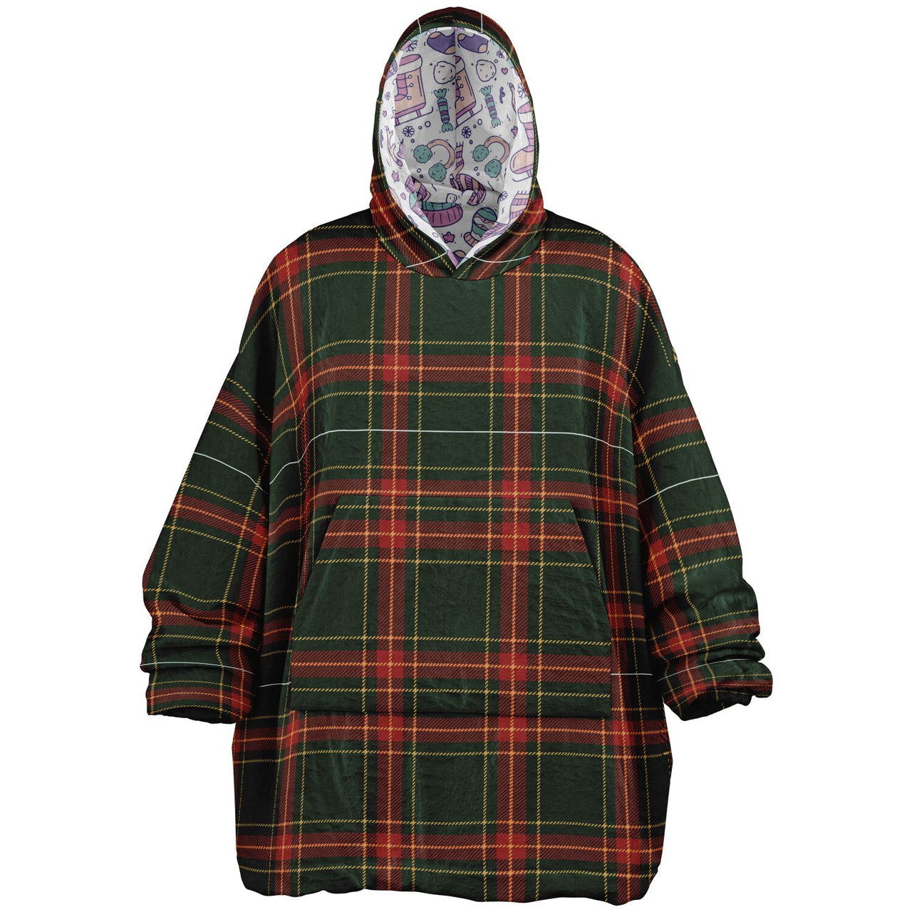 Christmas Pattern Checkered 1 and Winter Bear Oversized Reversible Hoodie