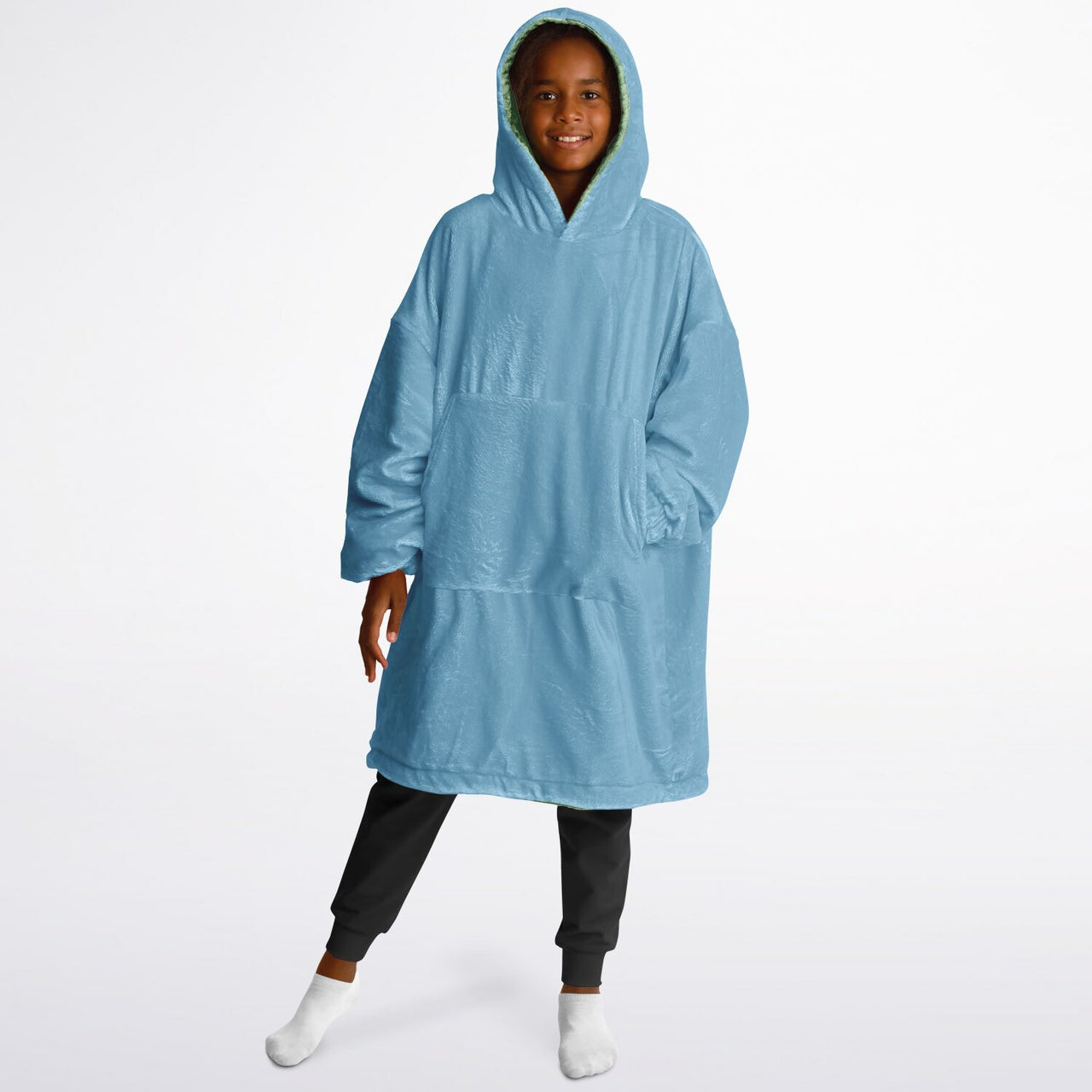 Pastel Sky Blue and Pistachio Green Youth Reversible Hoodie