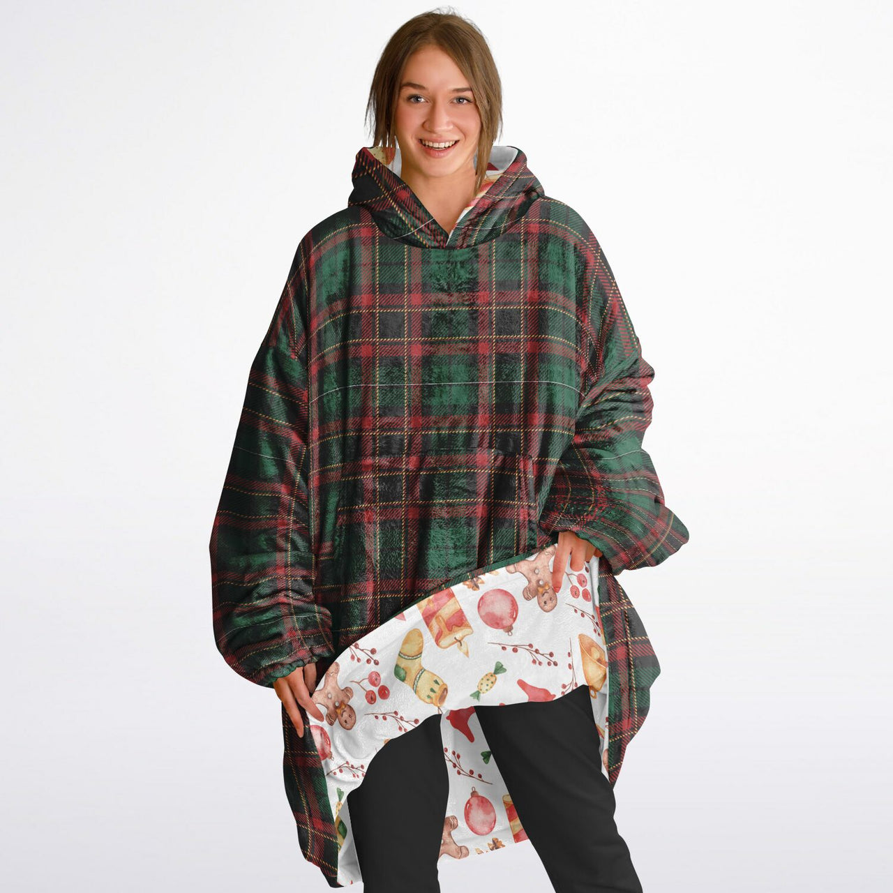 Christmas Pattern Checkered 2 and Red Christmas Oversized Reversible Hoodie