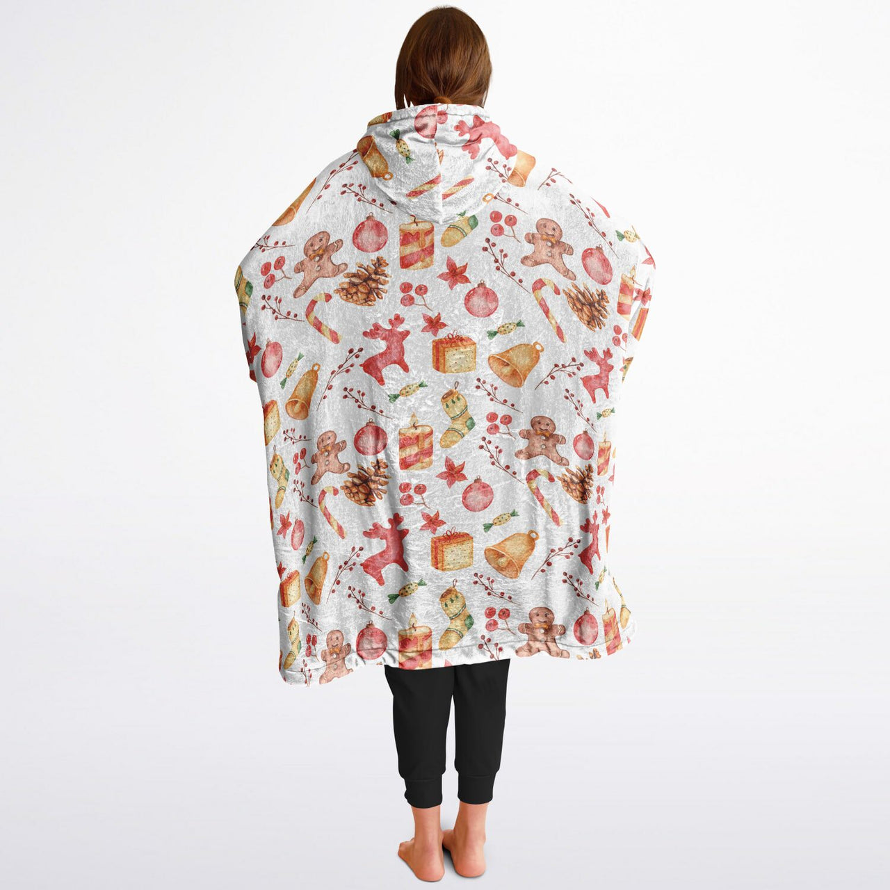 Christmas Pattern Red Christmas and Winter Bear Oversized Reversible Hoodie