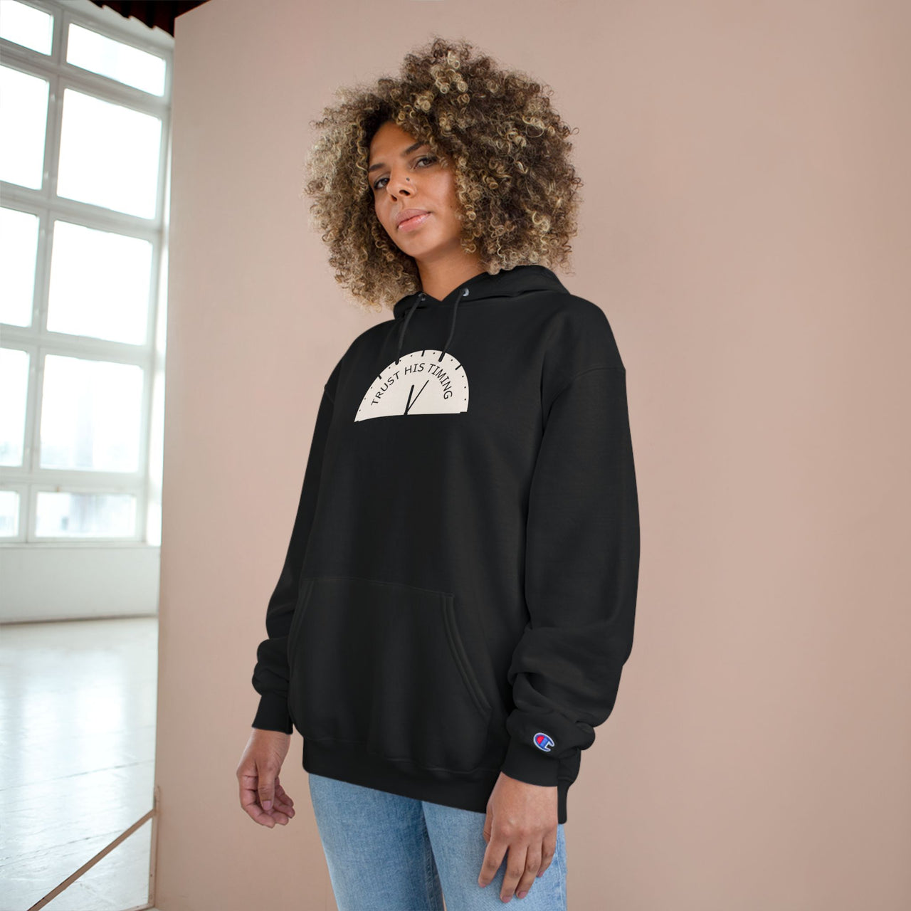 Trust the Timing Hoodie — Minimal White Champion Pullover