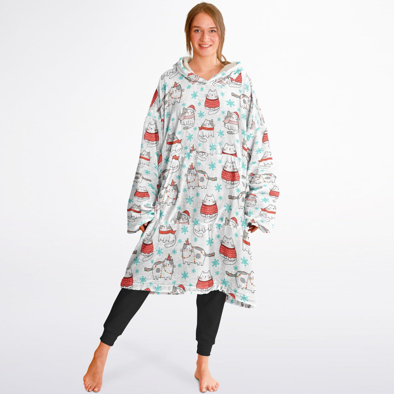 Christmas Pattern Winter Cat Adult Standard Hoodie