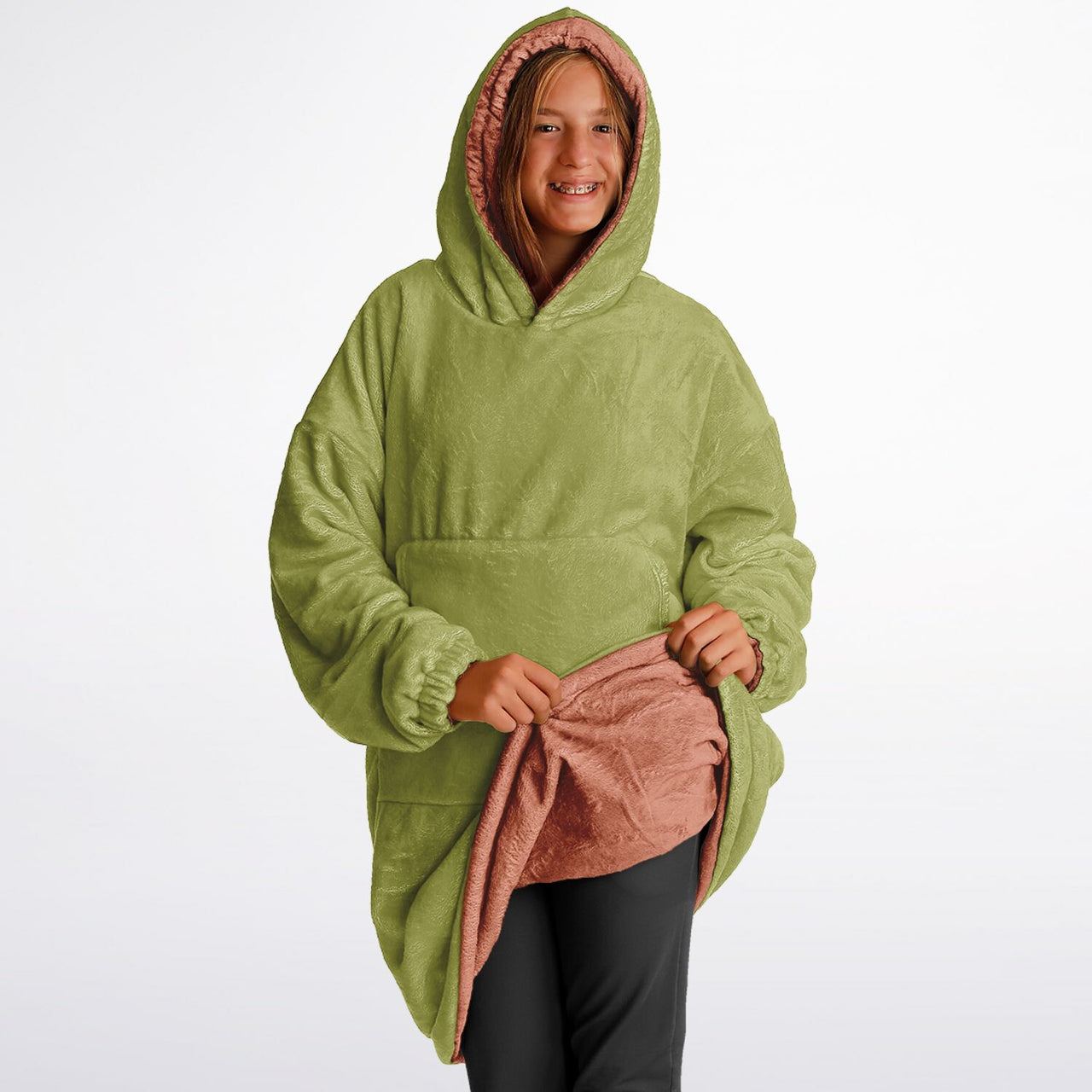 Earthy Tones Roman Peach and Olive Green Youth Reversible Hoodie