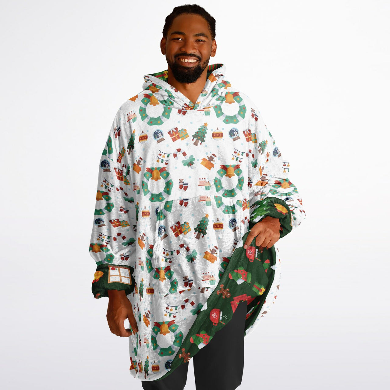 Winter and Green Christmas Pattern Oversized Reversible Hoodie