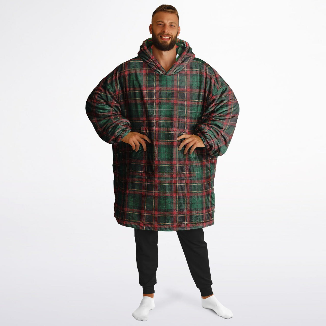 Christmas Pattern Checkered 2 and Green Christmas Oversized Reversible Hoodie