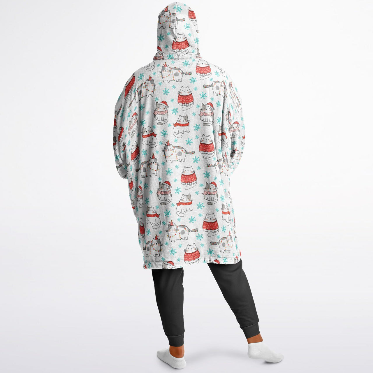 Christmas Pattern Checkered 2 and Winter Cat Oversized Reversible Hoodie