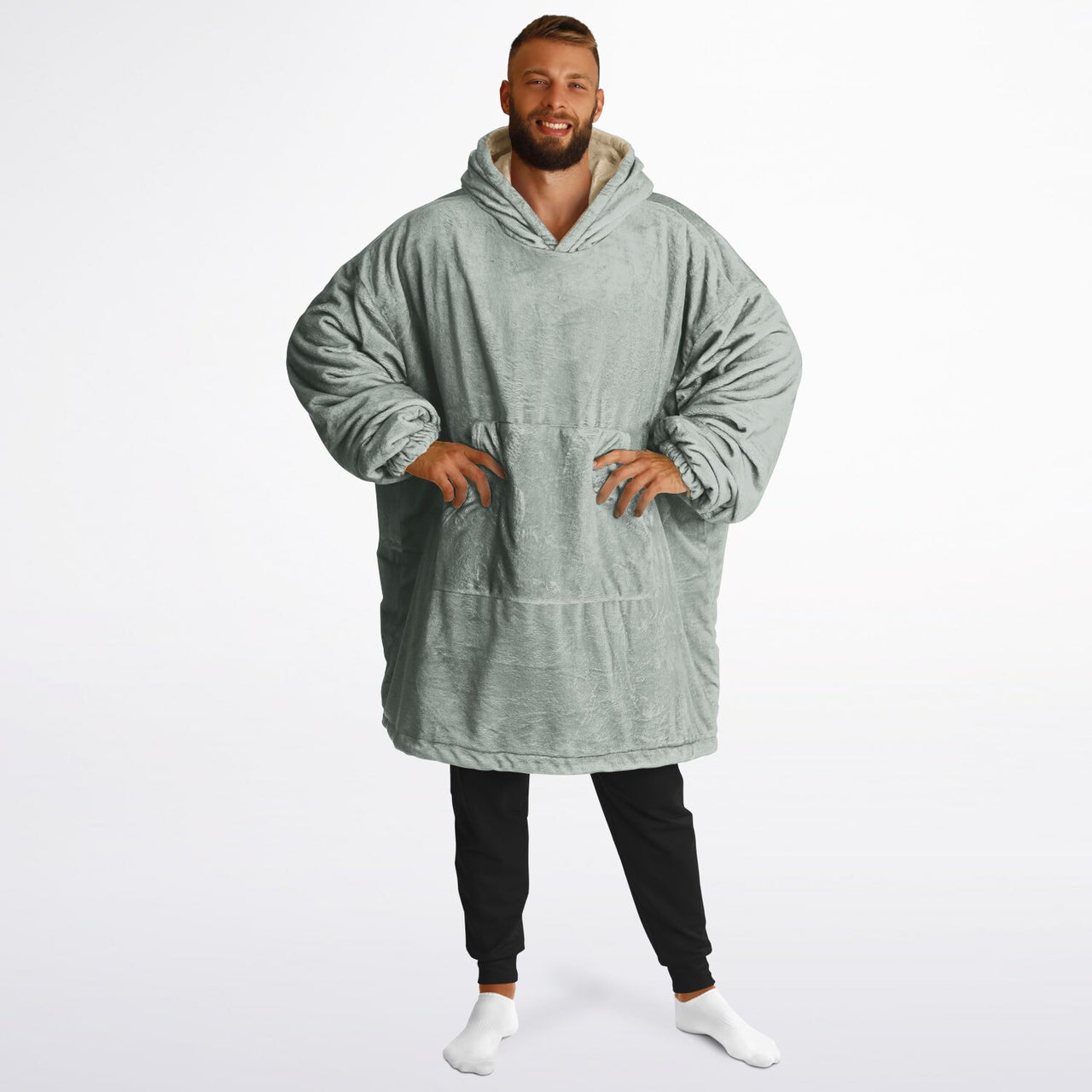 Neutral Sand and Ash Gray Oversized Reversible Hoodie