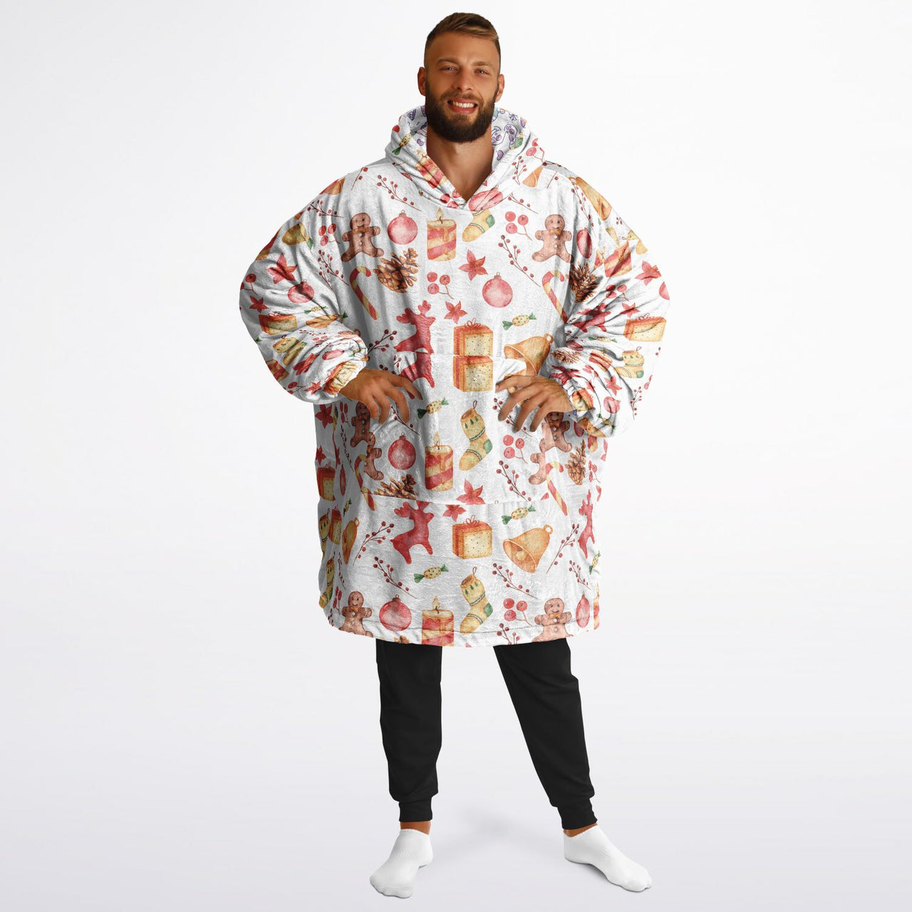 Christmas Pattern Red Christmas and Winter Bear Oversized Reversible Hoodie